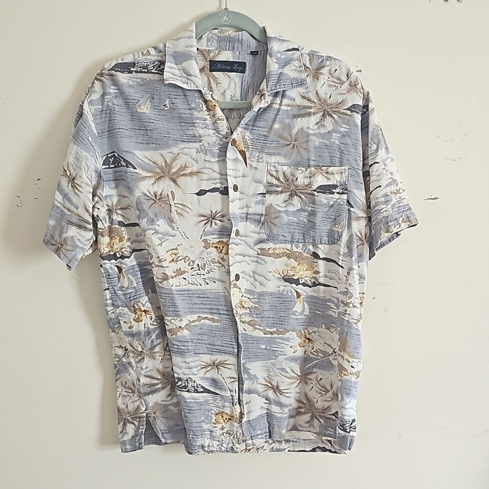 Milano Bay Hawaiian Shirt Small Tropical Beach Palm Tree Aloha Camp Shirt